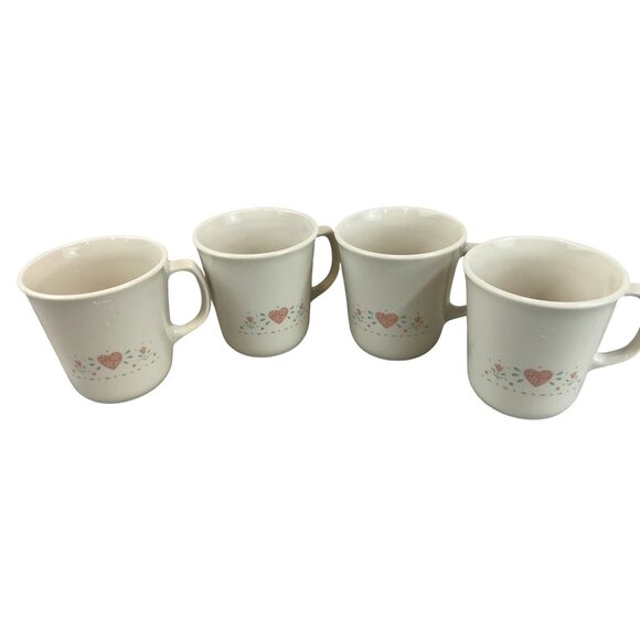 Corning Ware Corelle Forever Yours Coffee Mugs Heart Floral Design Set Of 4 - Picture 3 of 7